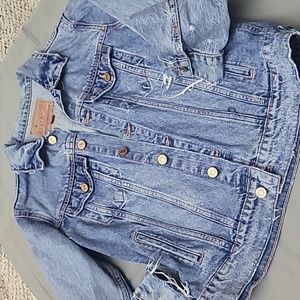 Lucky Brand Distress Denim Jacket Woman Size M Boho